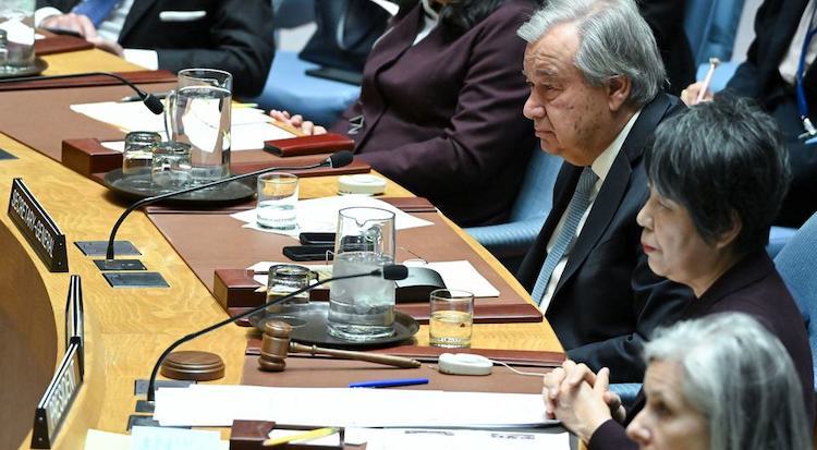 UN Secretary-General António Guterres (centre right) attended a Security Council meeting on nuclear disarmament and non-proliferation on 18 March 2024. UN Photo/Evan Schneider