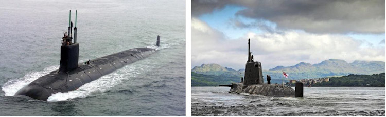 Image: (Left) US Navy Virginia-class SSN, courtesy of General Dynamics Electric Boat Public Affairs, Creative Commons Licence 040730-N-1234E-002); Right: Royal Navy Astute-class SSN, courtesy Royal Navy MoD.