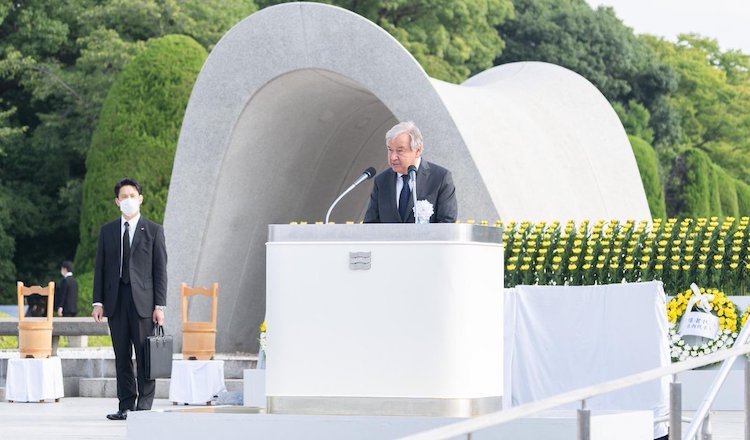 Photo: UN Chief Guterres calling from Hiroshima Peace Memorial on August 6 not to "forget the lessons of Hiroshima and Nagasaki". @antonioguterres