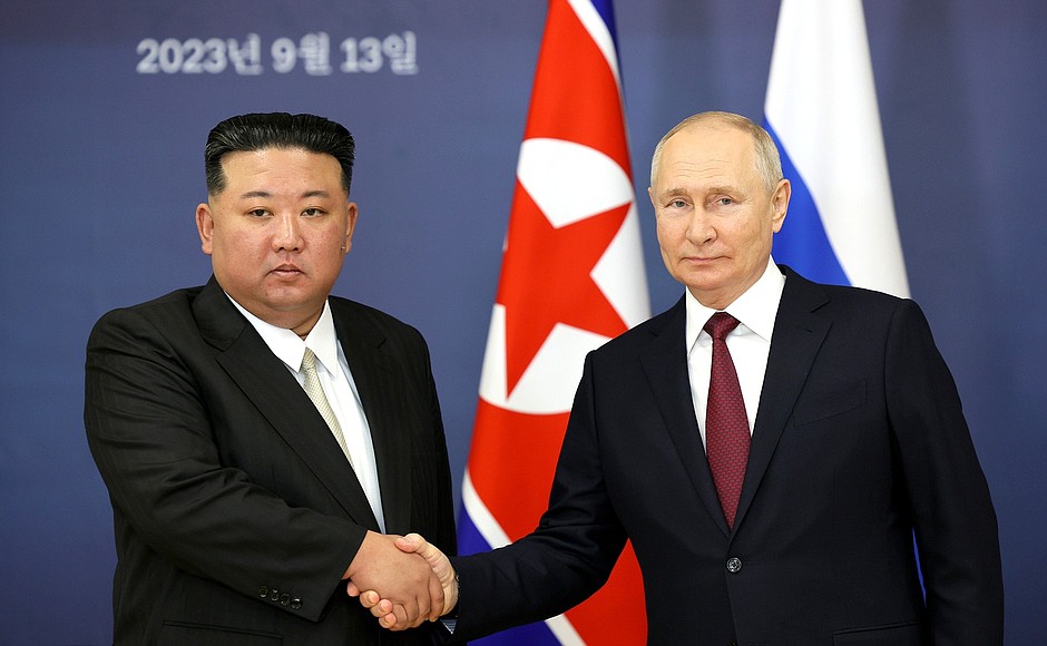 Russian President Putin with North Korean leader Kim Jong-un. Credit: Vladimir Smirnov, TASS